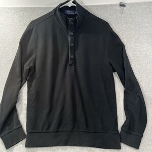 Polo Ralph Lauren pullover shirt long sleeve Mens M Black 1/4 zip snap Mock Neck